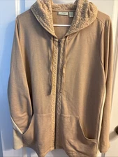 LOGO Lounge Hoodie Plus Size 1X Sand & Cream Eyelet Lace Trim Full Zip Hoodie