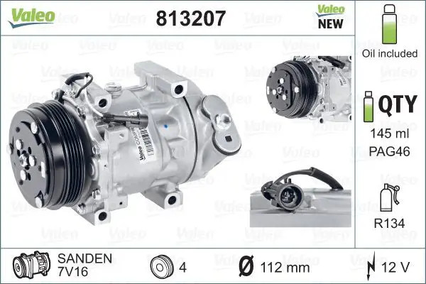 Compressore climatizzazione R 134a PAG 46 813207 VALEO per FIAT PEUGEOT CITROËN