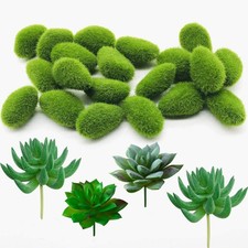 24 PCS Artificial Moss Rocks Decorative and Artificial Succulent Plants Set
