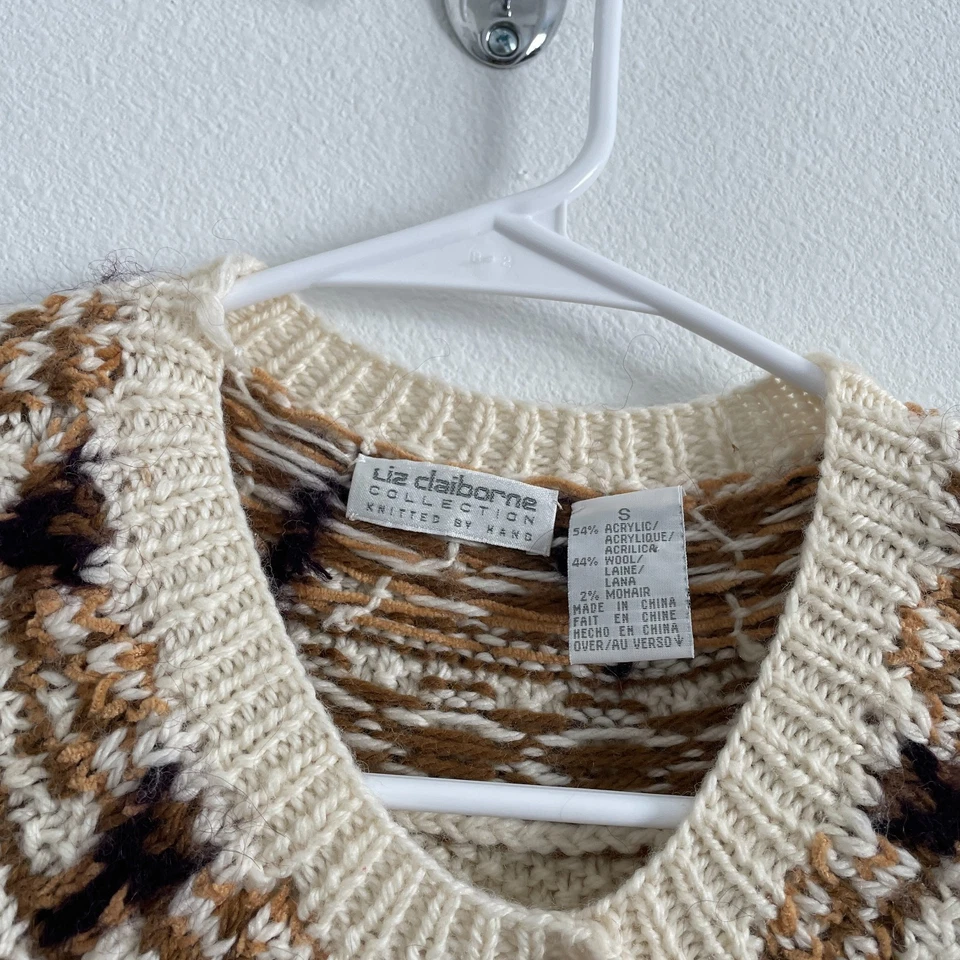Cárdigan Suéter Liz Claiborne Vintage Años 90 Mujer S Lana Tejido a Mano Cottagecore Foto 3 de 4