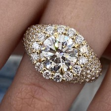 14K Yellow Gold Natural Diamond Dome Pave Ring Men's Engagement Cluster