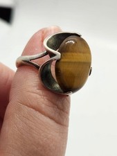Round Tiger Eye 925 Silver Band Bezel Handmade Brown Gemstone Ring 6.5