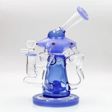 7.5'' Recycler Blue Glass Waterpipe Hookahs Smoking Bong UFO Design Bowl 14MM