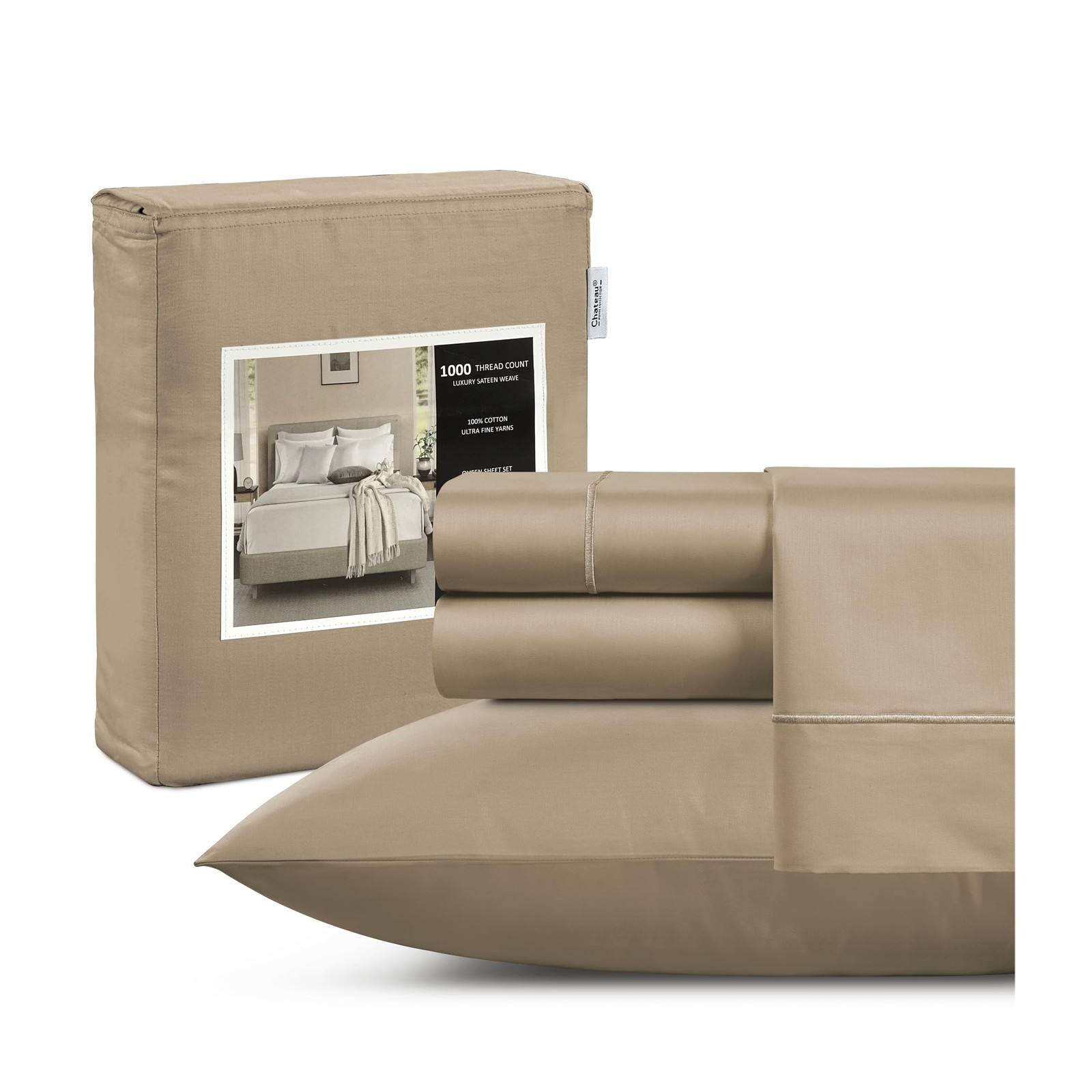 КОМПЛЕКТ ПОСТЕЛЬНОГО БЕЛЬЯ CHATEAU HOME COLLECTION ИЗ ДЫШАЩЕГО МАТЕРИАЛА CALIFORNIA KING SIZE ТЕМНО-СЕРЫЙ