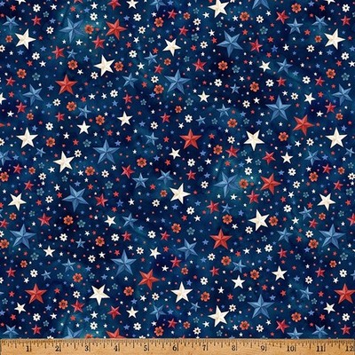 Red Truck Road Trip By Hoffman Fabrics - Navy Multi Stars  #X5762-19