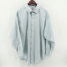 Brooks Brothers Shirt Mens 17 34 Blue Grid Traditional Oxford Button Long Sleeve