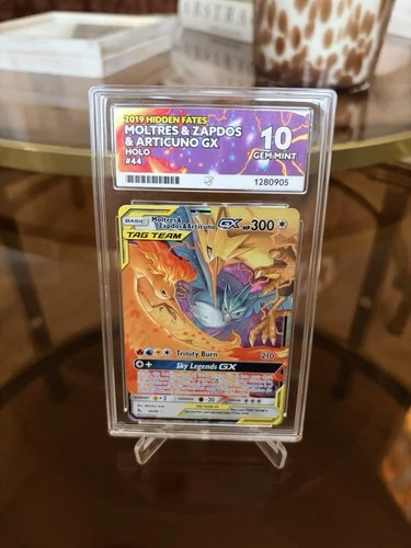 Pokemon Hidden Fates Moltres & Zapdos & Articuno GX Ace 10 (Perfect Sub-grades)