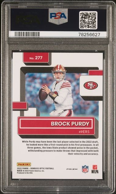 2022 Donruss Optic Rated Rookie Holo Prizm Brock Purdy #277 RC 49ers PSA 10 view 2