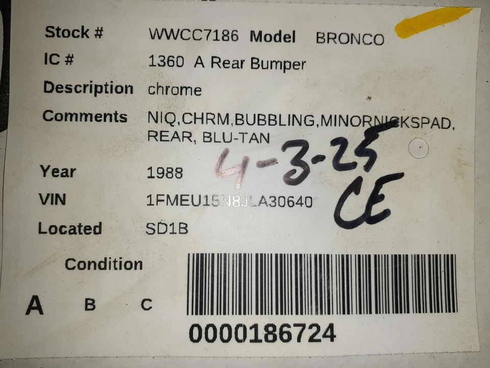 Rear Bumper Chrome Fits 87-91 BRONCO 611508 - Imagem 4 de 4