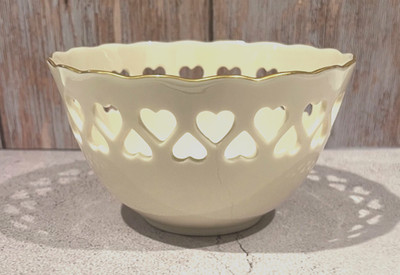 Lenox China Heart Collection Pierced Bowl w/24K Gold Trim & Embossed Rose