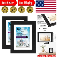 Quality Black Picture Frames - 5x7 with Easel Stand & Hanging Hardware, Set of 2