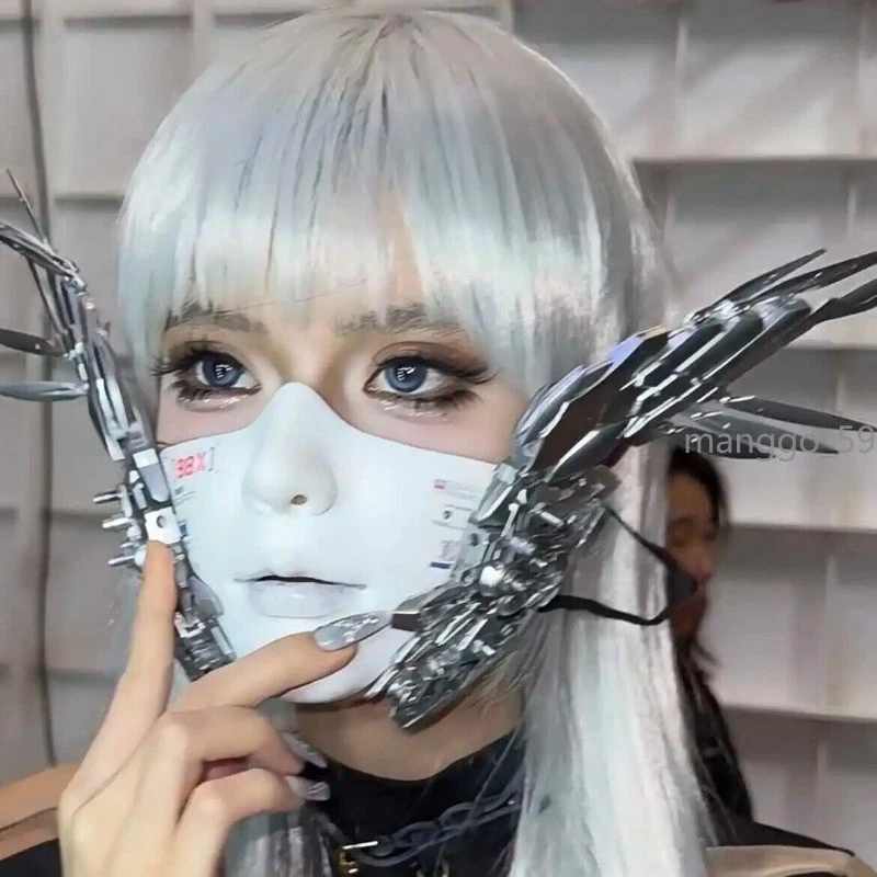 Anime Mechanical Cyber Cosplay Mask Cool Punk For Women Men Bai Xueji Ex Machina - Image 3 of 4