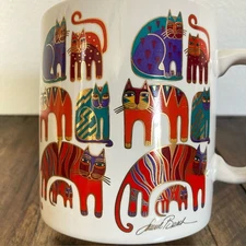 Vintage 80s Laurel Burch Cat Mug Gold Metallic Accents Made in Japan