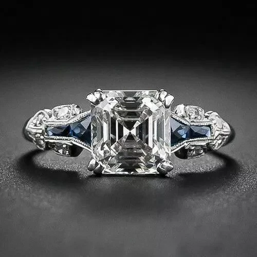 2Ct Art Deco Vintage Style Lab Created Diamond Engagement 14K White Gold FN Ring