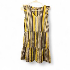 Loft Blue And Yellow Striped Ruffle Sleeve Dress Size SP