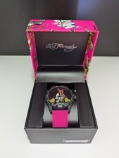 Ed Hardy Armbanduhr Totenkopf Neu Uhr pink schwarz Blumen ❤️ Kult Festival 