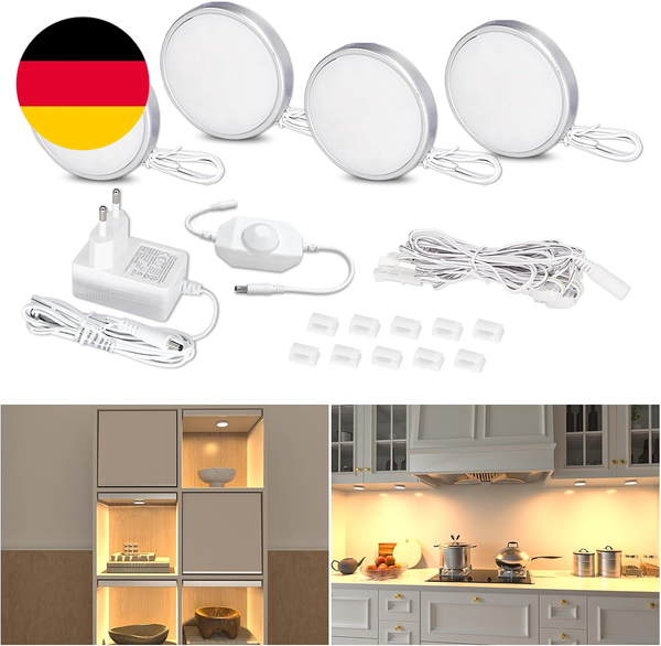 Wobane LED Schrankbeleuchtung Dimmbar, Vitrinenbeleuchtung Warmweiß, 4Er | Selbs-image