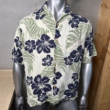 Vtg Quicksilver Hawaiian Shirt Men’s Large Made In USA Textured Y2K Beige Navy