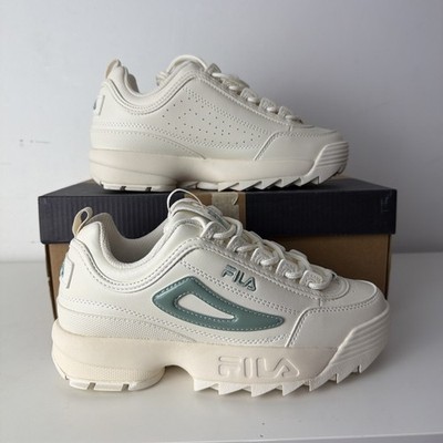 Fila Disruptor II JNR UK Größe 4,5 beige/grün brandneu im Karton