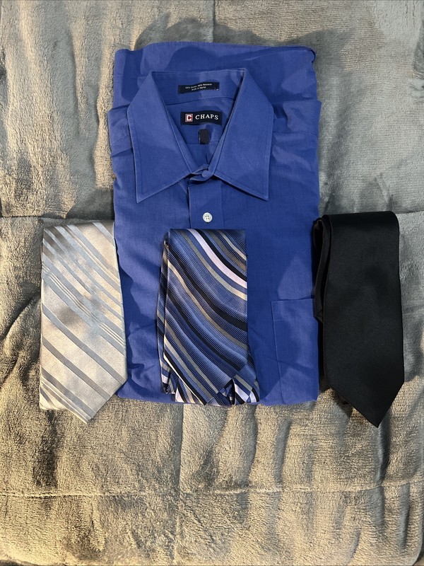 Men’s Chaps Blue Dress Shirt,Size L, Arrow Tie ,Croft & Barrow Tie
