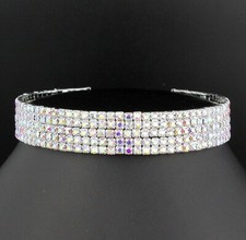 5-Row White AB Austrian Rhinestone Crystal Choker Necklace Party Silver N060AB