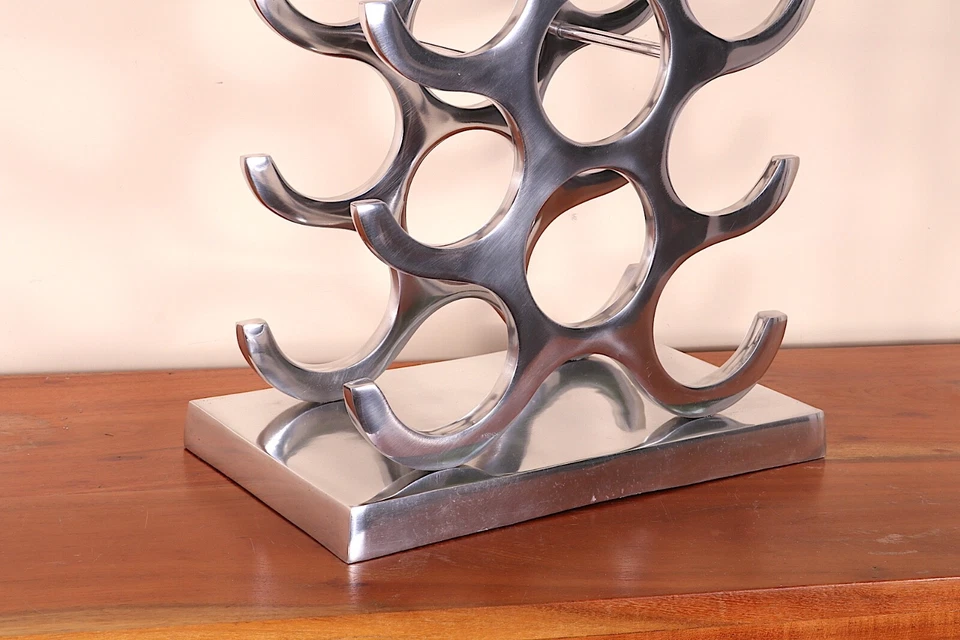 Vino Cremagliera 15 Bottiglia Autonomo Artigianato IN Robusto Alluminio Lucidato - Immagine 4 di 4