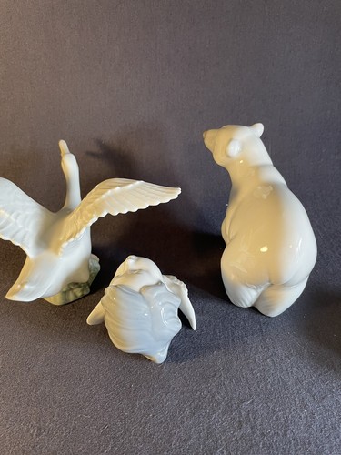 3 Lladro figurines-wall mount Cherub Head, Goose and Polar Bear - Picture 12 of 12