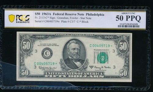 AC 1963A $50 Philadelphia FRN PCGS 50 PPQ *star note* Fr 2113-C*