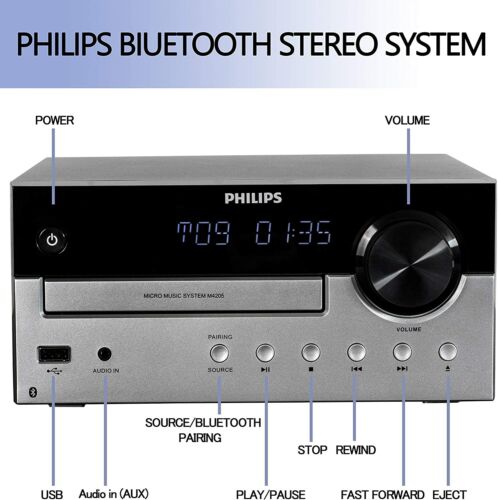 PHILIPS FM Radio CD Home Stereo System with Wireless Bluetooth 60W MP3 USB Audio - Picture 7 of 8