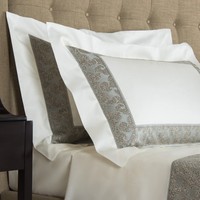 $600 Frette Gotico Border Set Of 2 King Shams Euro Nordic Blue Sand Stone $600 Frette Gotico Border Set Of 2 King Shams Euro Nordic Blue Sand Stone