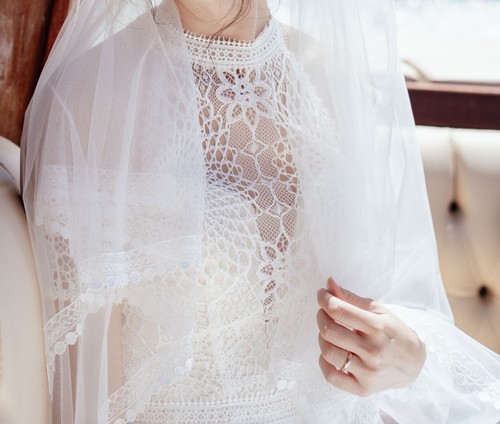 Abito da Sposa Bianco Macramè - Taglia 42 - Foto 3 di 13