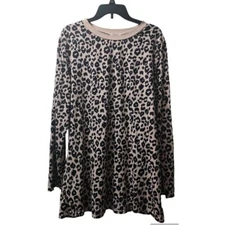 Feager Leopard Print Long Sleeve Casual T-Shirt Dress Animal Print