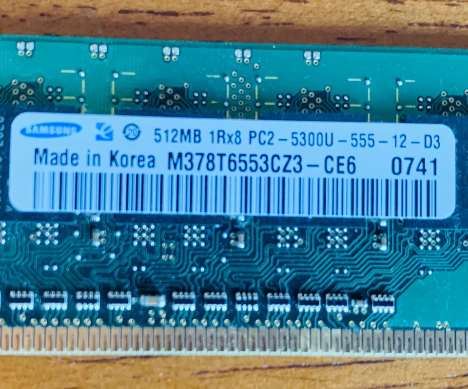 Samsung 512MB 1Rx8 PC2-5300U-555-12-D3 M378T6553CZ3-CE6 MEMORY Set of 2 - Image 3 of 4