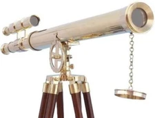 Nautical Brass 39 Inch Telescope With Wooden Tripod Stand Antique Nautical Floor