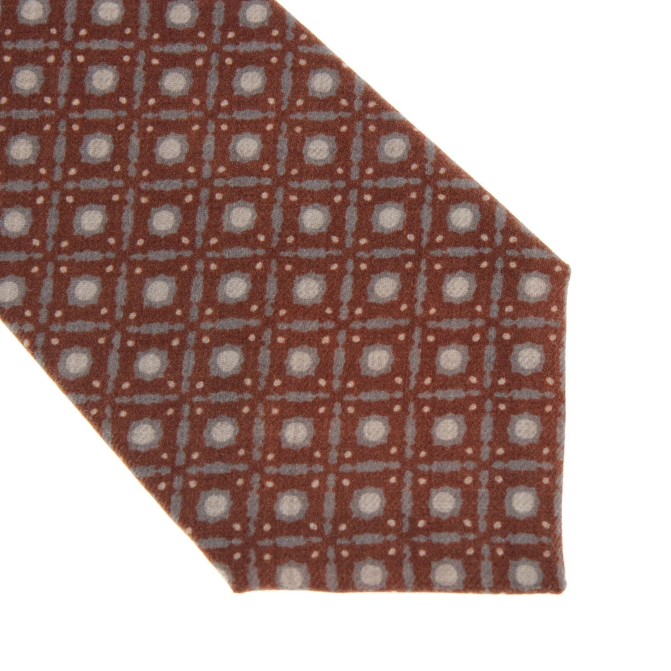 Corbata Kiton nueva sin etiquetas 100 % lana siete pliegues en marrón con patrón gris/blanco roto Foto 2 de 4