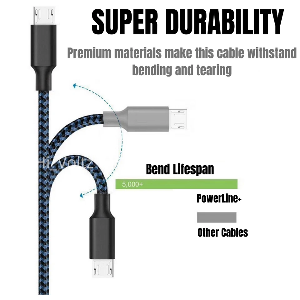 Paquete de 3 cables micro USB trenzados de 3 pies 6 pies 10 pies carga rápida Android cable cargador lote Foto 2 de 4