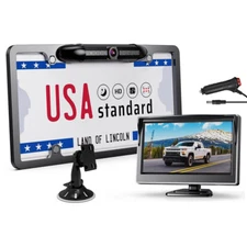 HD Backup Camera Reversing US License Plate Frame Car Parking 5" Monitor Charger
