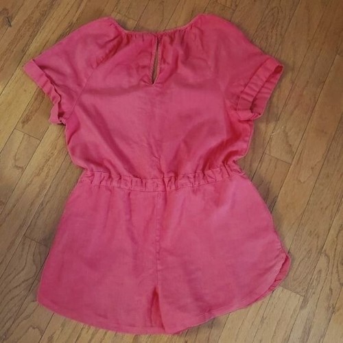 Romper filo universale donna misto lino rosso medio cravatta elastica vita estate - Foto 2 di 15