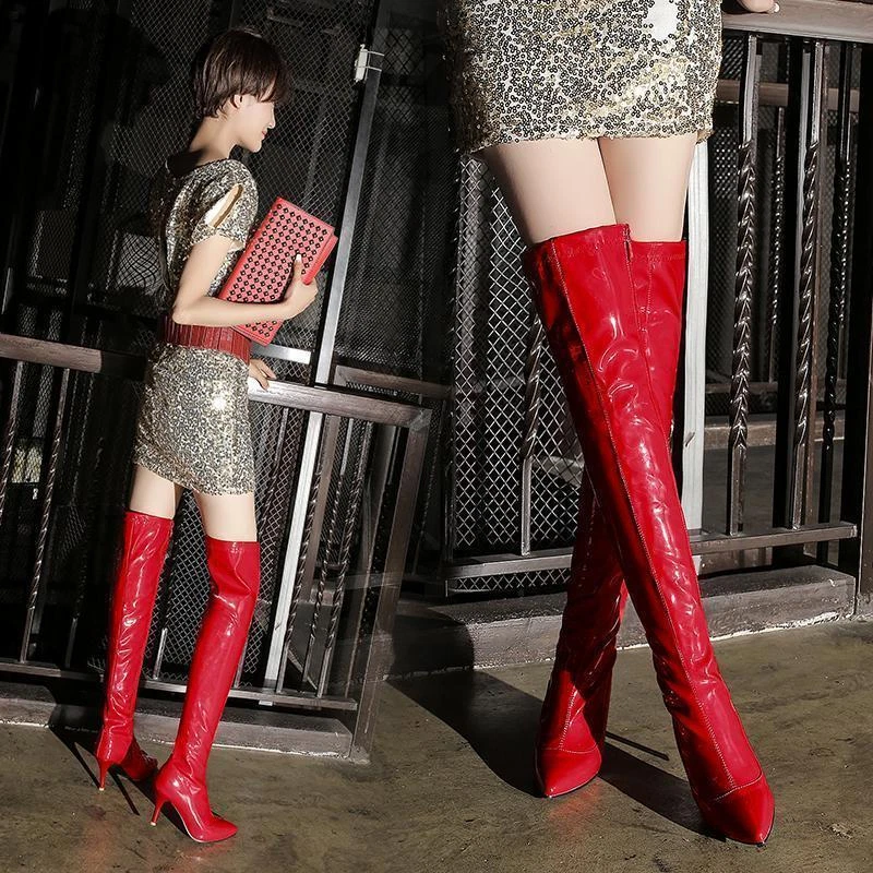 Womens PU Leather Over Knee High Boots Stiletto Heels Side pointed toe Shoes | eBay