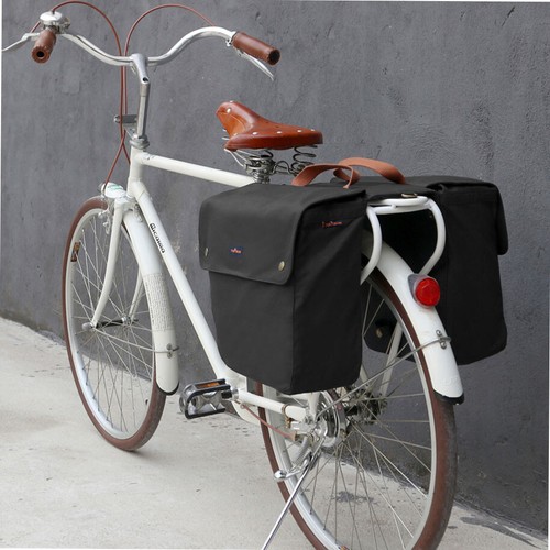 TOURBON Bicicleta Doble Alforja Negra Lona Ciclismo Mercado Trasero Bolsa de Compras - Imagen 4 de 8