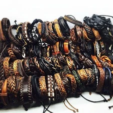 wholesale 100pcs/lot mix styles men's leather surfer handmade cuff bracelets
