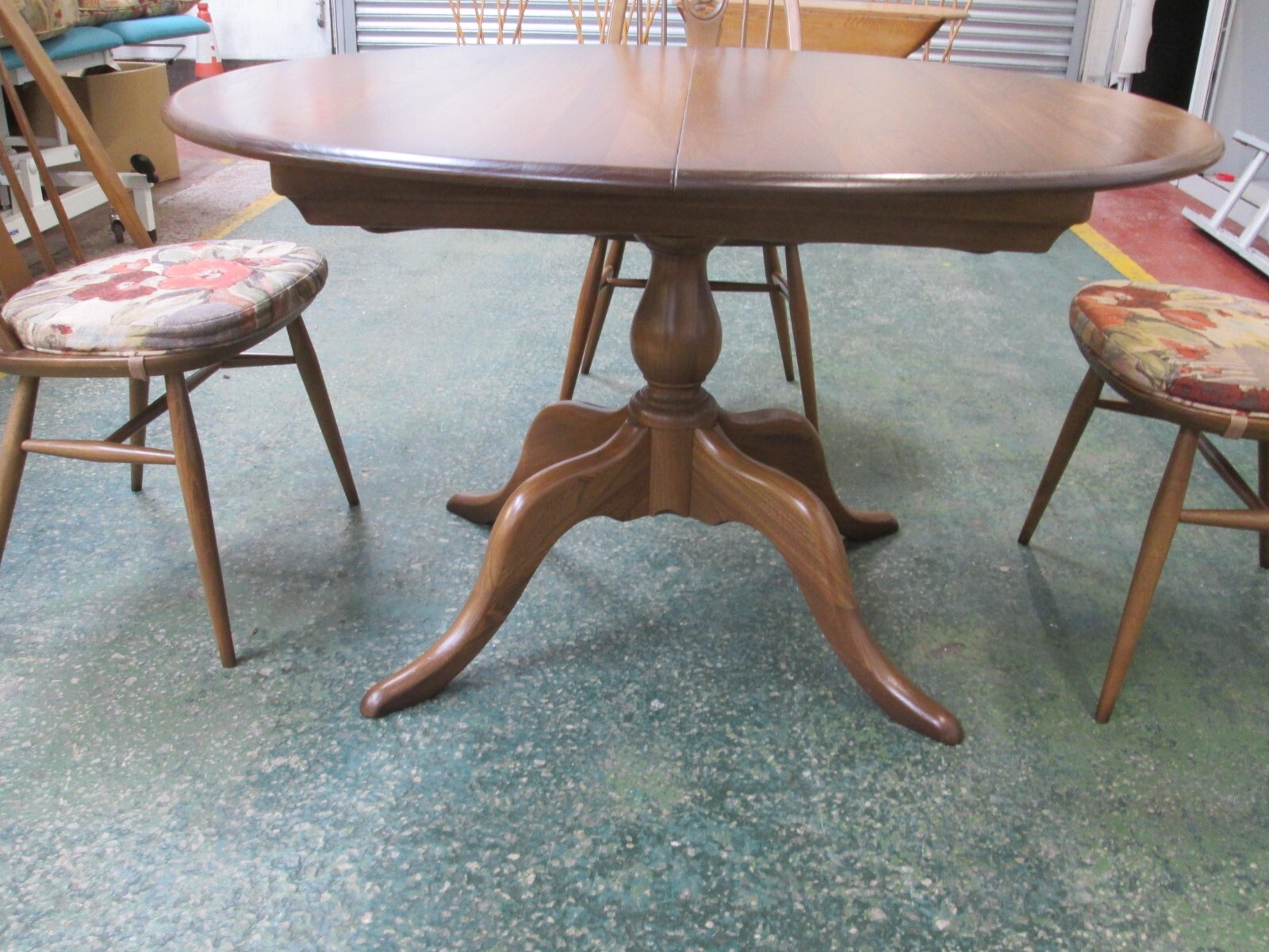 ERCOL Vintage Extending Dining Table with 4 Swan Back Quaker Chairs & Cushions eBay
