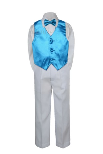 Color Choice 4pc Vest Bow Tie Boy Teens Suit White Pants Set Formal size 4T-20 - Picture 22 of 25