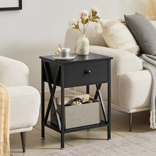 Set of 2 Side Table with Drawer Classic Bedside Table Bedroom End Table Black