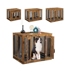 Dog Crate Furniture Wooden Kennel Indoor Cage End Side Table  with Tray and Door