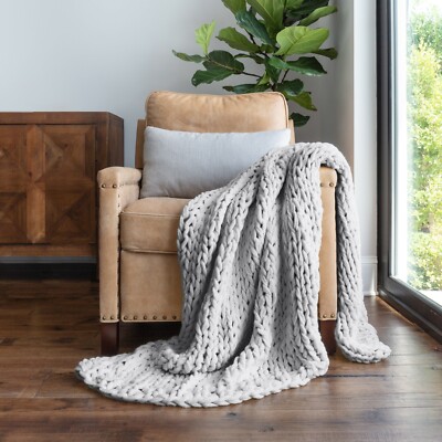 Handmade Large Chunky Knit Throw Blanket by Kaycie Gray Fashion Collection