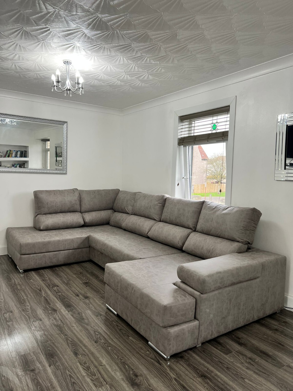 Suede grey large corner couch / bed eBay