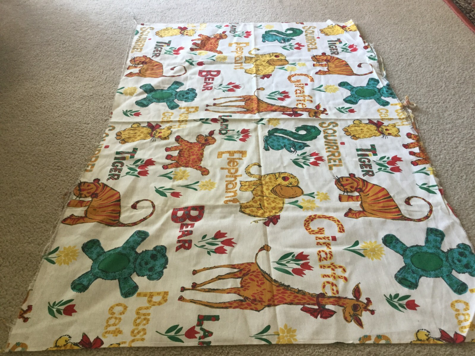 Off White ABC Alphabet with Animals Fabric Washable Aristo Print