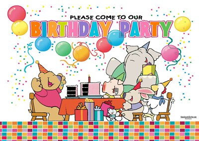 Kids Birthday Party Invitation - 25 Invites with Envelopes - 15306