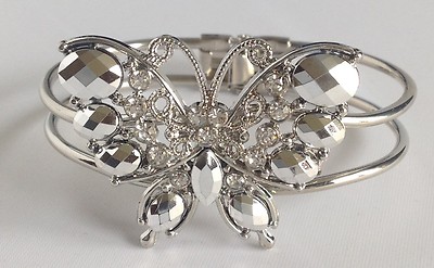 Retro Armband starr Deko Schmetterling Relief Strass Facette Spiegel und Diamant A11